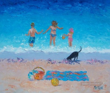 印象派 Painting - 太陽のビーチで楽しむ子供の印象派